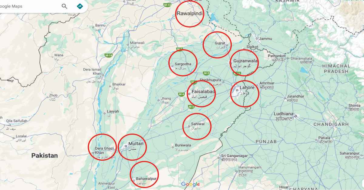 Punjab Pakistan Map 2025 showing 10 Divisions