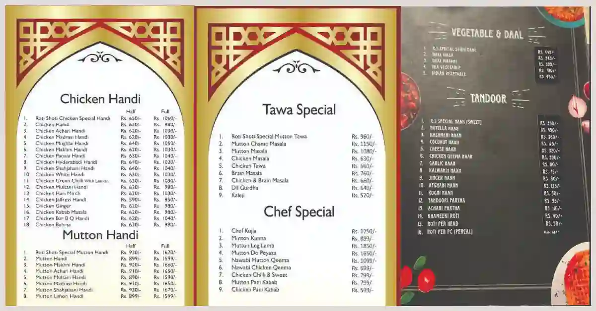 Roti Shoti Restaurant menu