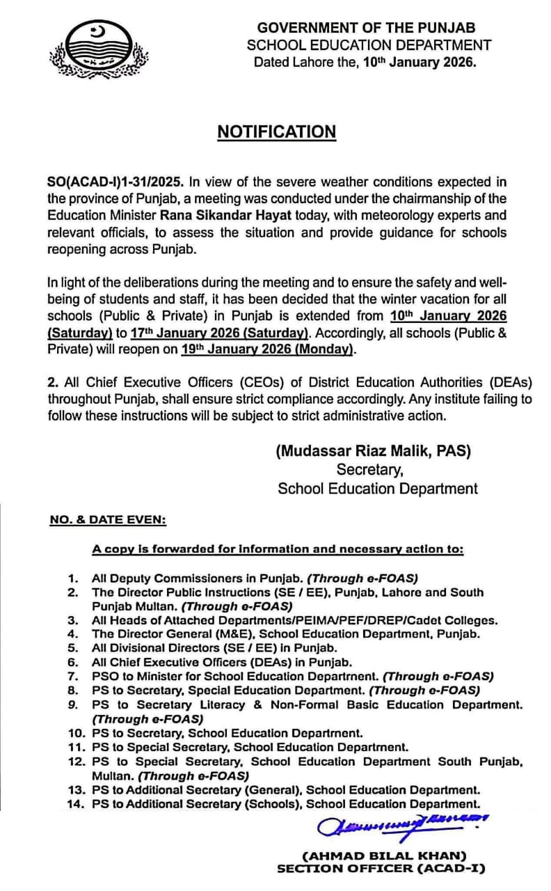 Winter Vacation Notification